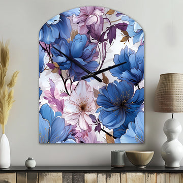 Mystical Aura Blue And Purple Floral Pattern - Asymmetric Metal Wall Clock